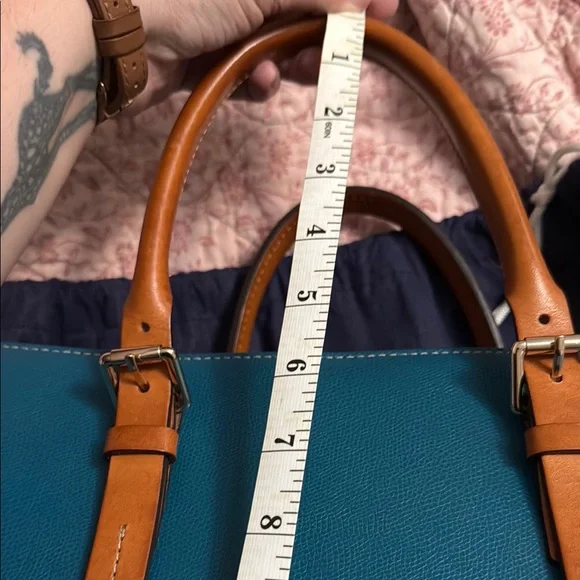 Dooney & Bourke Teal and Tan Leather Tote Bag - Picture 12 of 12